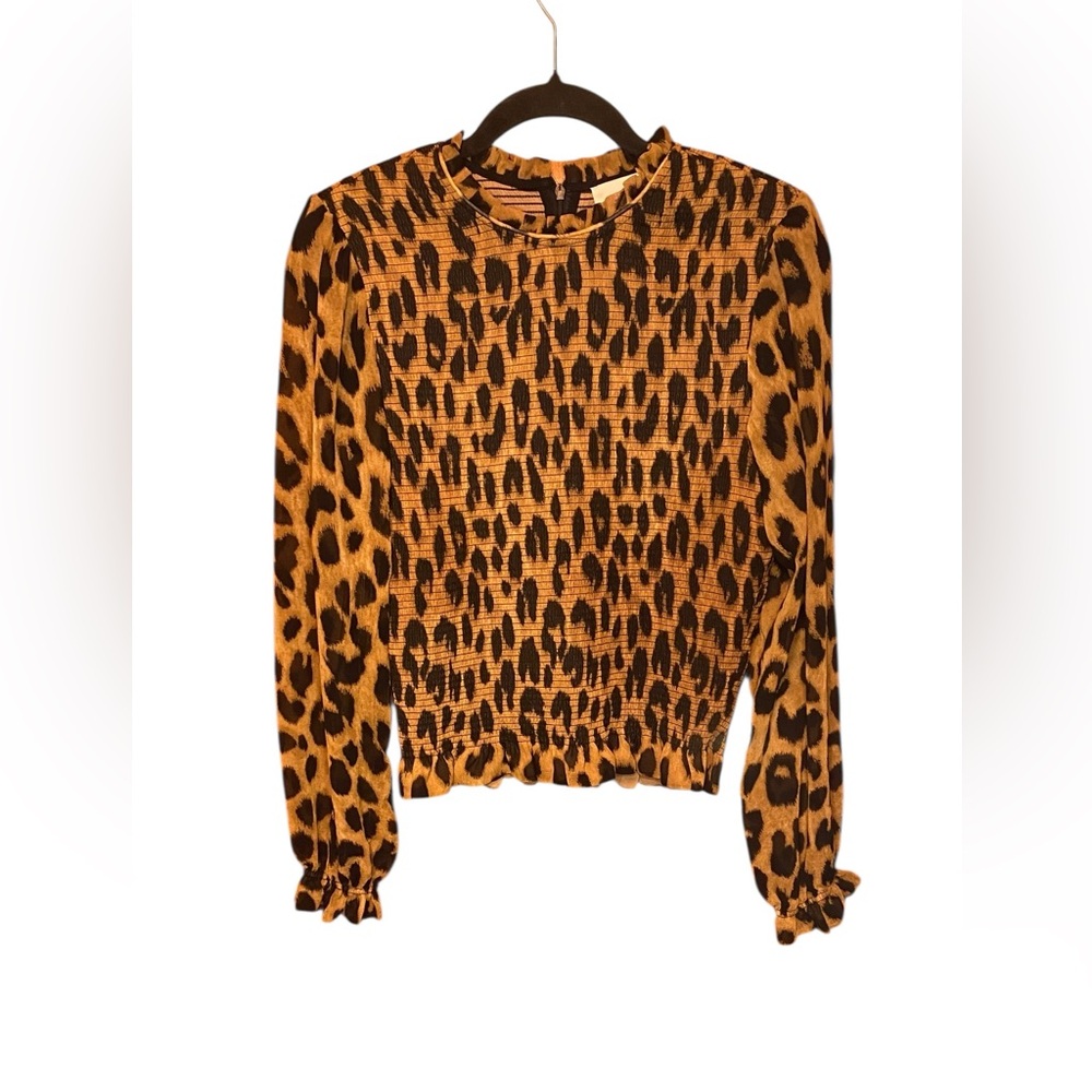 Jason Wu Leopard Print Smocked Blouse Top Size Medium Animal Print